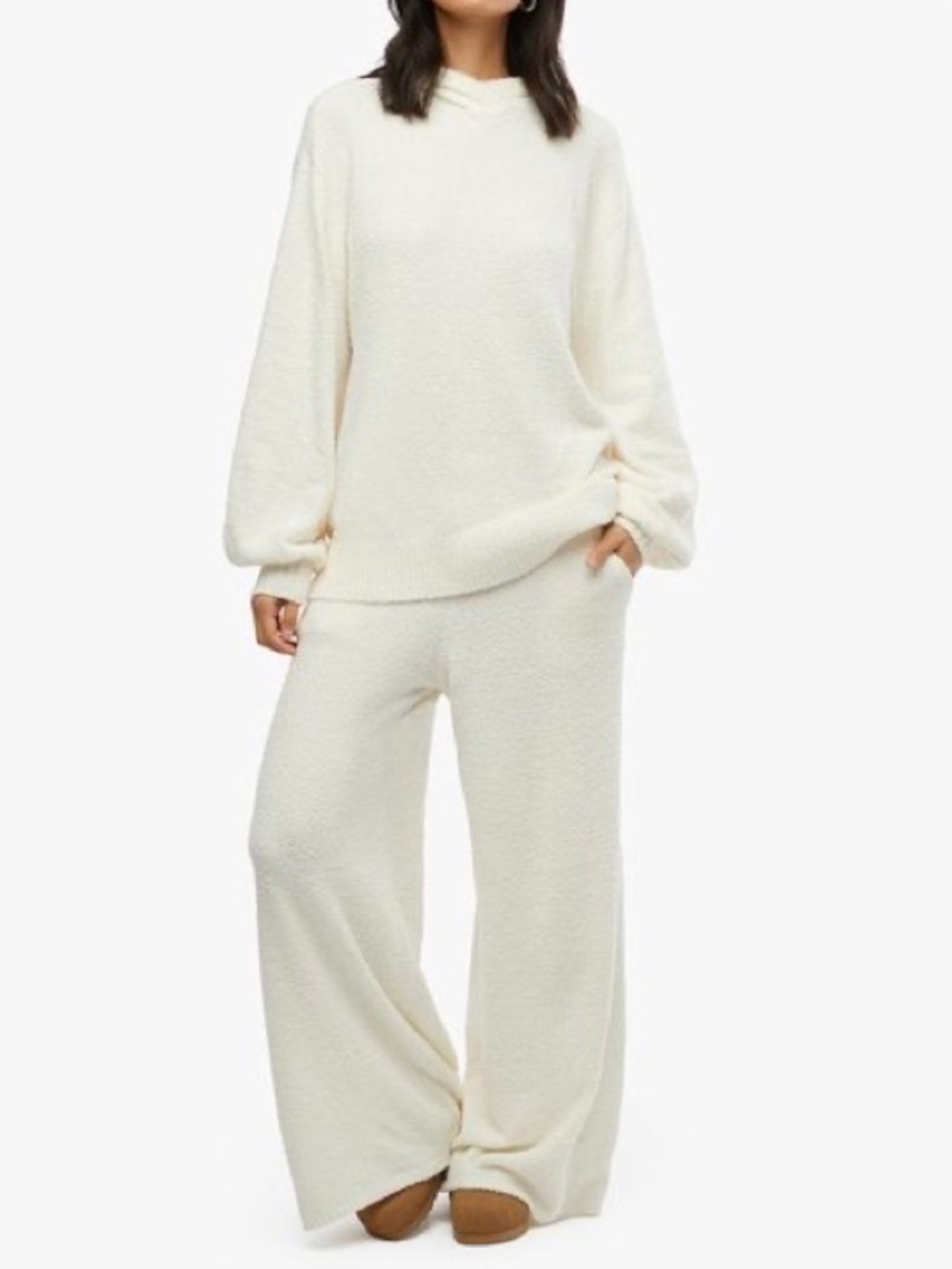 WeWoreWhat SOFT BOUCLE IVORY LOUNGE SET: Hoodie + Matching Pants: XL/XXL NWT